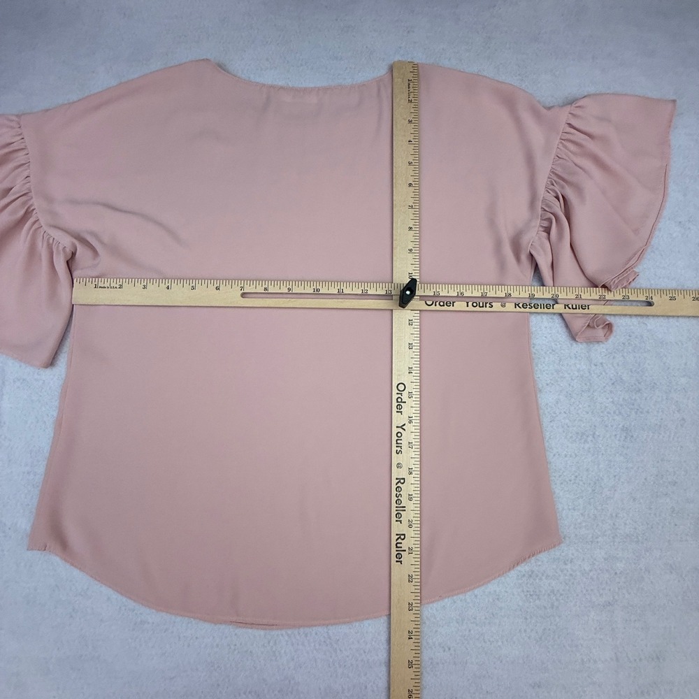 Amanda Uprichard Blouse Womens Small Pink Ruffle Sleeve Scoop Neck Solid - Picture 6 of 10